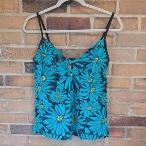 Floral Blue and Black Women's Top